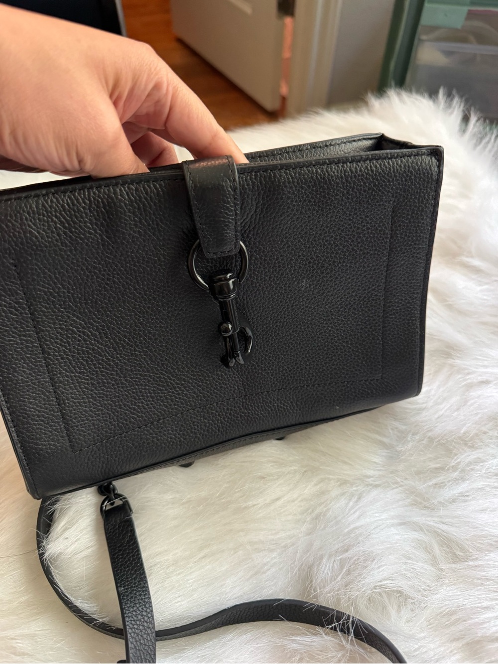 Rebecca Minkoff Black Pebbled Leather Messenger Bag